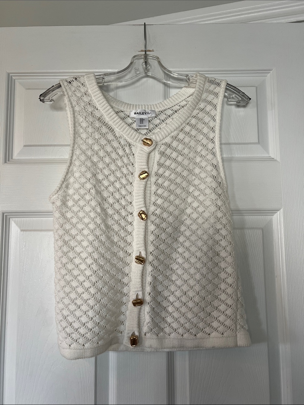 Bailey 44 Cream Open-Knit Button Front Sweater Vest with Gold Buttons